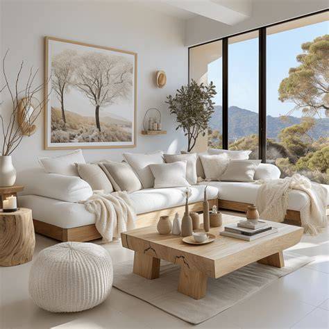 Palette blanche et minimalisme dans le salon