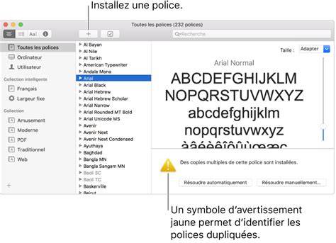 polices macOS gestion livre des polices