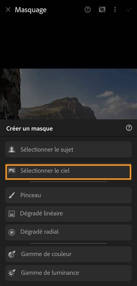 illustration masque ciel et IA dans Lightroom