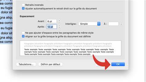 texte centré avec espacement variable entre mots