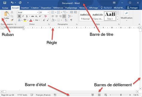 Carte des éléments de la barre de défilement