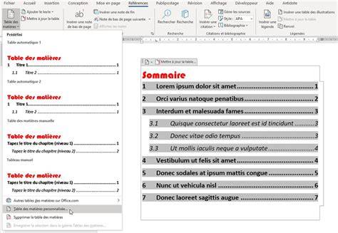 Tableau de structure du sommaire (TOC) et styles