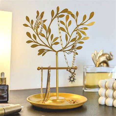 Arbre à bijoux 3D en métal doré